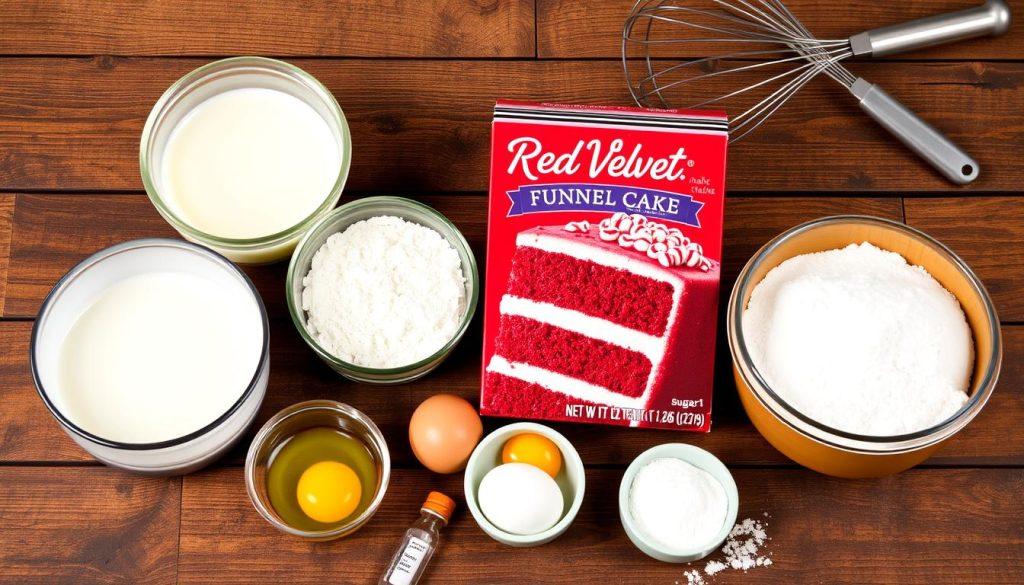 Ingredients for red velvet funnel cake