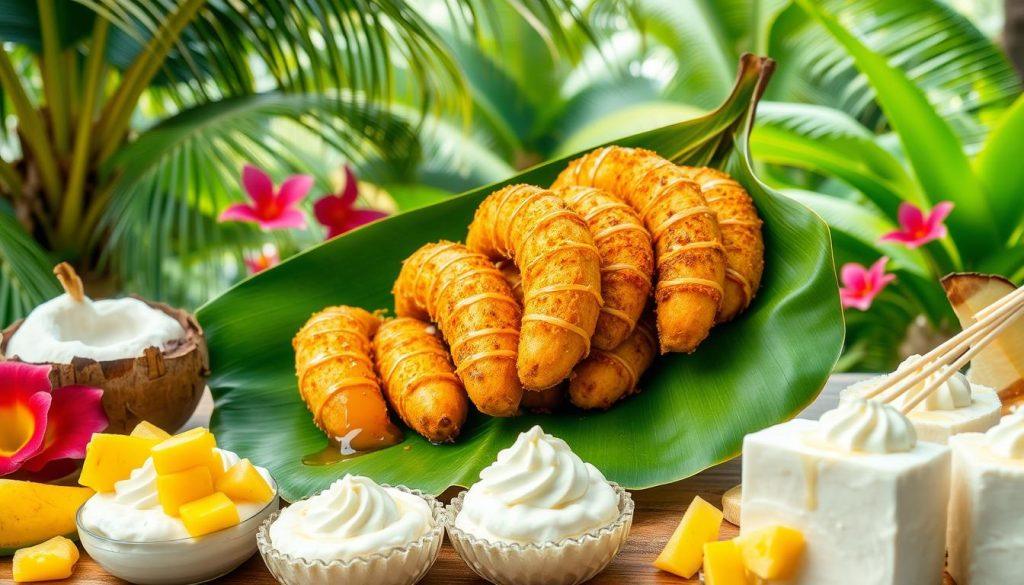 fried bananas and coconut desserts